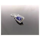 .925 Sterling Silver Lapis Lazuli Cabochon Dangle Hook Earrings
