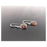 .925 Sterling Silver Citrine Dangle Hook Earrings