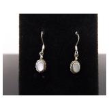 .925 Sterling Silver Inlayed Mother of Pearl Dangle Hook Earrings
