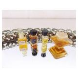 Lot of VERY Collectible Vintage Miniature Perfume Bottles on Mirrored Dresser Tray