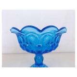 Vintage L.E. Smith Moon and Stars Blue Footed Compote and Oil Lamp