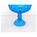 Vintage L.E. Smith Moon and Stars Blue Footed Compote and Oil Lamp