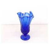 Lot of Vintage Cobalt Blue Hazel Atlas Glass Creamer Set, and Vase
