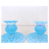 Vintage Light Blue Fenton Glass Hobnail Candle Set, and L.G. Wright Cream Sugar Set