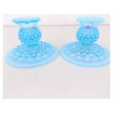 Vintage Light Blue Fenton Glass Hobnail Candle Set, and L.G. Wright Cream Sugar Set