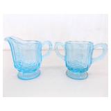 Vintage Light Blue Fenton Glass Hobnail Candle Set, and L.G. Wright Cream Sugar Set