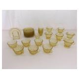 Lot of Amber Federal Depression Glass Cups and Saucers, Creamer and Sugar etc.