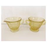 Lot of Amber Federal Depression Glass Cups and Saucers, Creamer and Sugar etc.