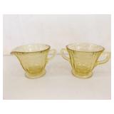 Lot of Amber Federal Depression Glass Cups and Saucers, Creamer and Sugar etc.