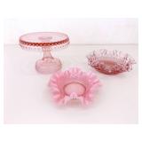 Lot of Vintage Fenton, etc. Pink Hobnail Ruffled Glass, Cake Stand, etc.