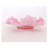 Lot of Vintage Fenton, etc. Pink Hobnail Ruffled Glass, Cake Stand, etc.