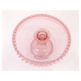 Lot of Vintage Fenton, etc. Pink Hobnail Ruffled Glass, Cake Stand, etc.