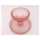 Lot of Vintage Fenton, etc. Pink Hobnail Ruffled Glass, Cake Stand, etc.