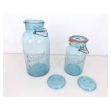 Lot of Lidded etc. Vintage Blue Ball Wire Mason Jars