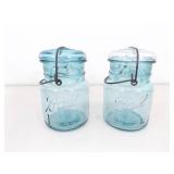 Lot of Lidded etc. Vintage Blue Ball Wire Mason Jars