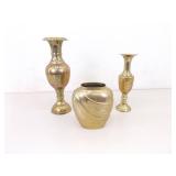 3 SOLID Brass Etched etc. Vases