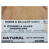 Sound & Security Cable | 75 degree C. Type CL3P 2 COND 18 GA Unshielded | Natural with Ripcord 304M