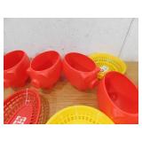 Plastic food baskets, cups,  containers