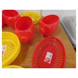 Plastic food baskets, cups,  containers