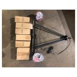 Hampton Bay Bainbridge 24 in. 5-Light Black Outdoor Urban Industrial Chandelier with Clear Seeded Glass Shades Customer Returns See Pictures