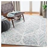 SAFAVIEH Capri Ivory/Blue Doormat 3 ft. x 5 ft. Geometric Leaf Area Rug  Customer Returns See Pictures
