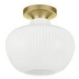 Home Decorators Collection Pompton 12 in. 1-Light Gold Semi-Flush Mount Ceiling Light Fixture with White Ribbed Glass    Customer Returns See Pictures