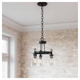 Home Decorators Collection Knollwood 17-1/2 in. 3-Light Black Bronze with Brass Accents Industrial Round Chandelier for Kitchens Bulbs Included  Customer Returns See Pictures
