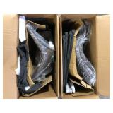 Glamour Home Set of  3 Adan Iron Frame Dark Brown Faux Leather Counter StoolS   Customer Returns See Pictures