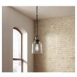 Home Decorators Collection Knollwood 7 in. 1-Light Black Bronze Vintage Brass Accents Industrial Mini Pendant Light for Kitchen Customer Returns See Pictures