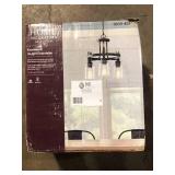 Home Decorators Collection Knollwood 17-1/2 in. 3-Light Black Bronze with Brass Accents Industrial Round Chandelier for Kitchens Bulbs Included   Customer Returns See Pictures