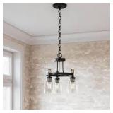 Home Decorators Collection Knollwood 17-1/2 in. 3-Light Black Bronze with Brass Accents Industrial Round Chandelier for Kitchens Bulbs Included  Customer Returns See Pictures