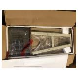 Lazzara Oxton 30 in. White and Coffee Wood Pub Height Stool with Wood Seat (Set of 2)  Customer Returns See Pictures