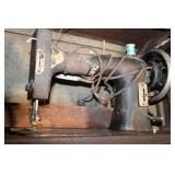 Antique Treadle Sewing Machine with Wooden Cabinet