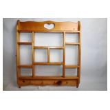 Pine Wood Wall Shelf with Heart Design and Peg Hooks