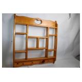 Pine Wood Wall Shelf with Heart Design and Peg Hooks