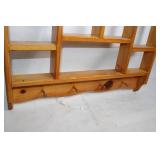 Pine Wood Wall Shelf with Heart Design and Peg Hooks