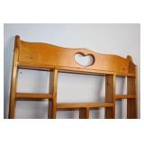 Pine Wood Wall Shelf with Heart Design and Peg Hooks