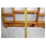 Pine Wood Wall Shelf with Heart Design and Peg Hooks