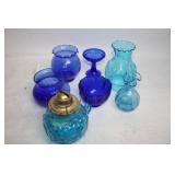 Collection of 7 Blue Glass Decorative Pieces