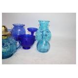 Collection of 7 Blue Glass Decorative Pieces