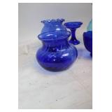 Collection of 7 Blue Glass Decorative Pieces