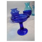 Collection of 7 Blue Glass Decorative Pieces
