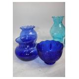 Collection of 7 Blue Glass Decorative Pieces