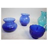 Collection of 7 Blue Glass Decorative Pieces