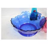 Collection of 6 Assorted Colored Glass Vases and Baskets