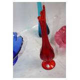 Collection of 6 Assorted Colored Glass Vases and Baskets