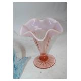 Collection of 6 Assorted Colored Glass Vases and Baskets