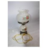 Vintage Floral Glass Hurricane Lamp with Brass Base