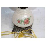 Vintage Floral Glass Hurricane Lamp with Brass Base