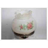 Vintage Floral Glass Hurricane Lamp with Brass Base